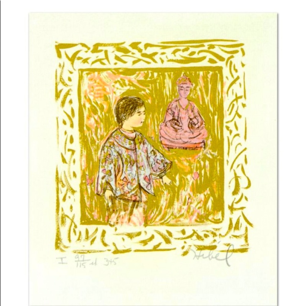 Edna Hibel Signed "Temple Visit" Limited Edition 7x8 Lithograph with Remarque